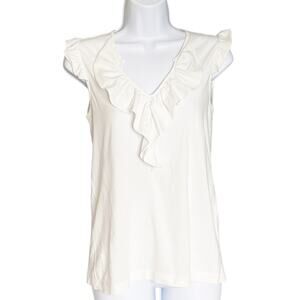 Theory Ruffle Front Blouse Sleeveless White Small